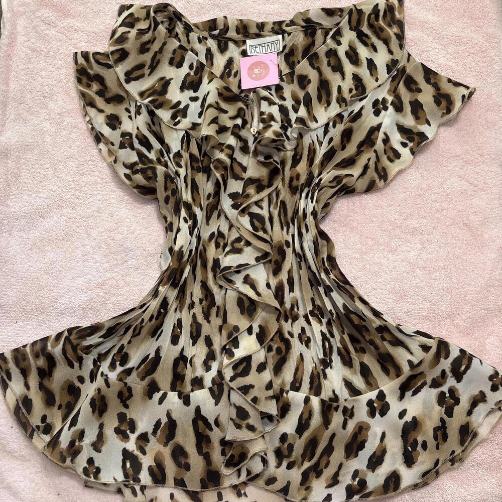 y2k cheetah print‎ ruffle blouse